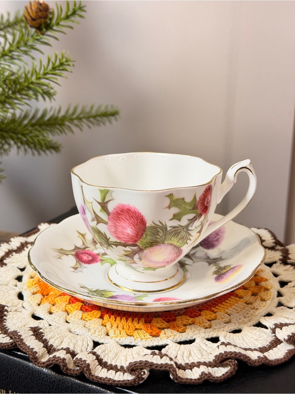 QUEEN ANNE - FINE BONE CHINA - DUNDEE THISTLE - TEACUP AND SAUCER